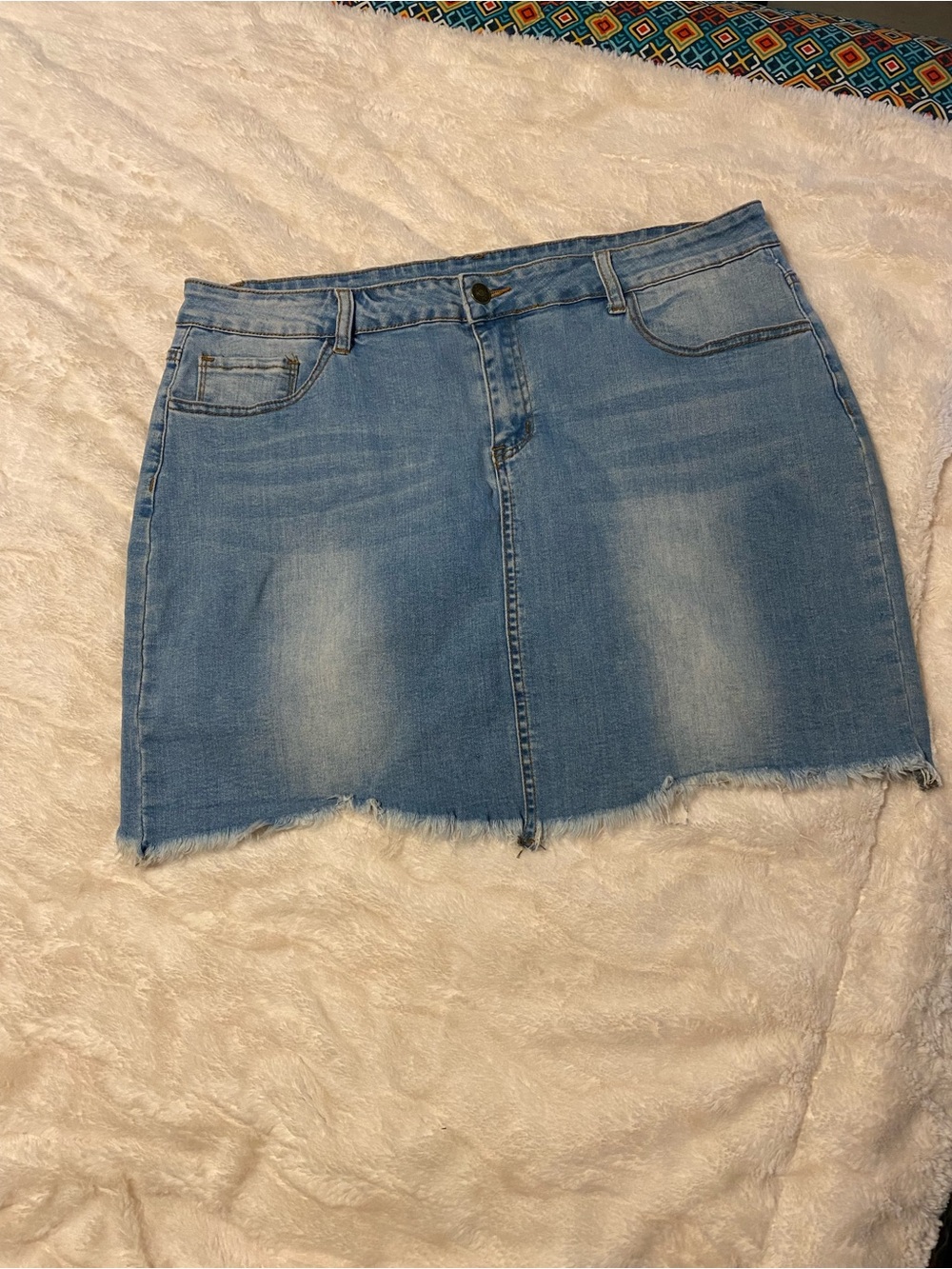 Light Blue Denim Mini Skirt - Casual Distressed Style